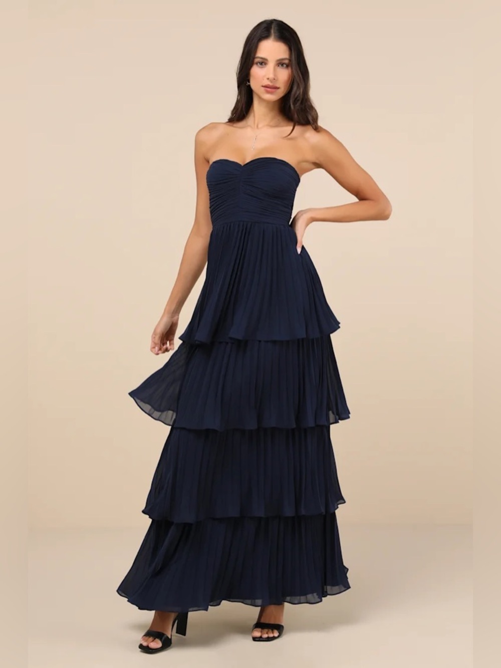 Lulus Seriously Sensational Navy Blue Strapless Tiered Maxi Dress